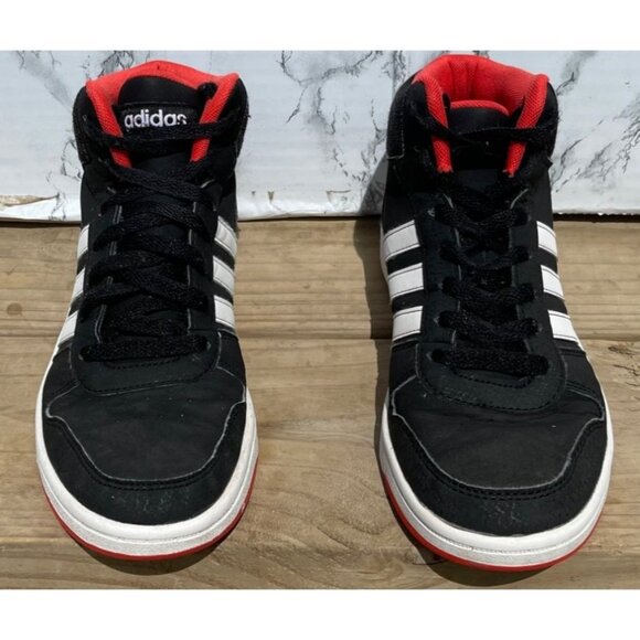 Adidas Kids Mid-Top Basketball Shoes Hoops 2.0 Mid Black/Red Size 5 - Picture 1 of 6